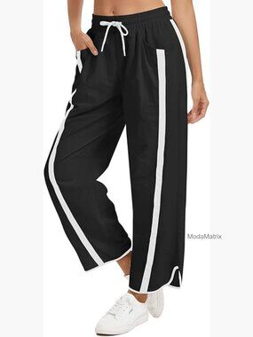 Wide Leg Track Pants Baggy Drawstring High Rise Side Striped Lightweight